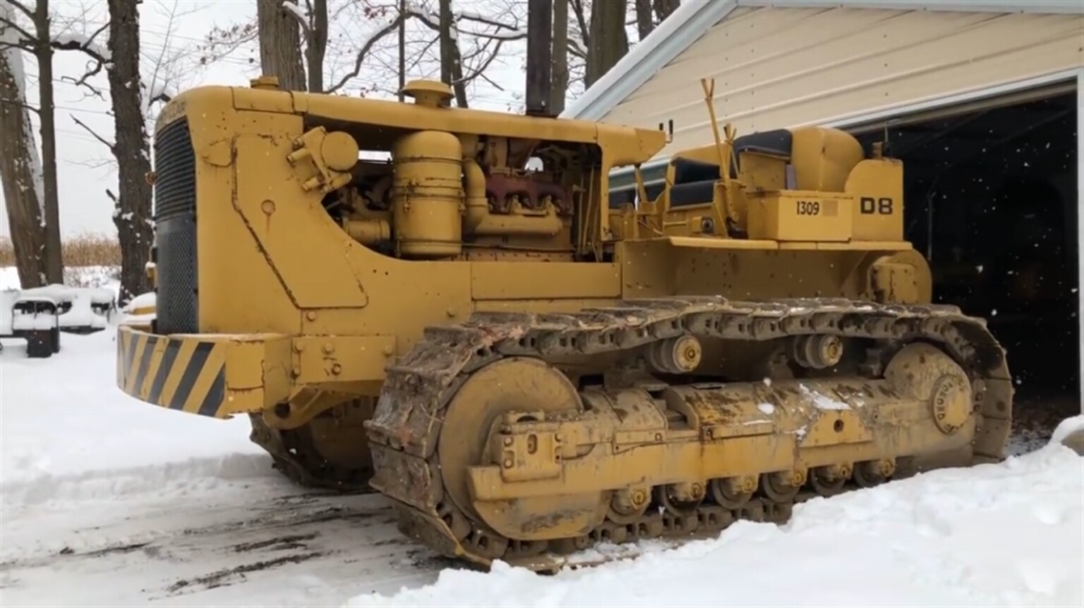 Classic Cat D8H plays in the snow